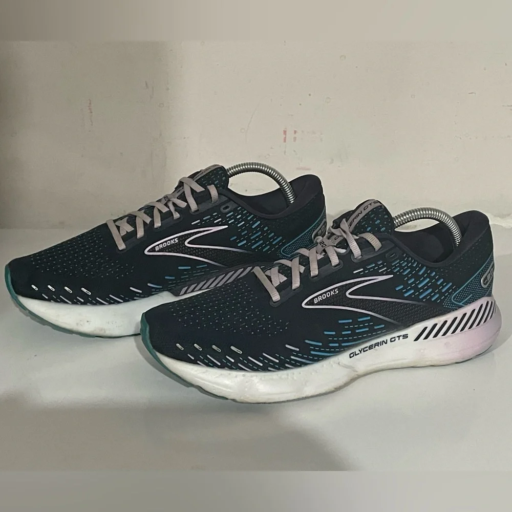 Brooks Glycerin GTS 20 Mens 11 Road Running Shoes Black Blue Sneakers